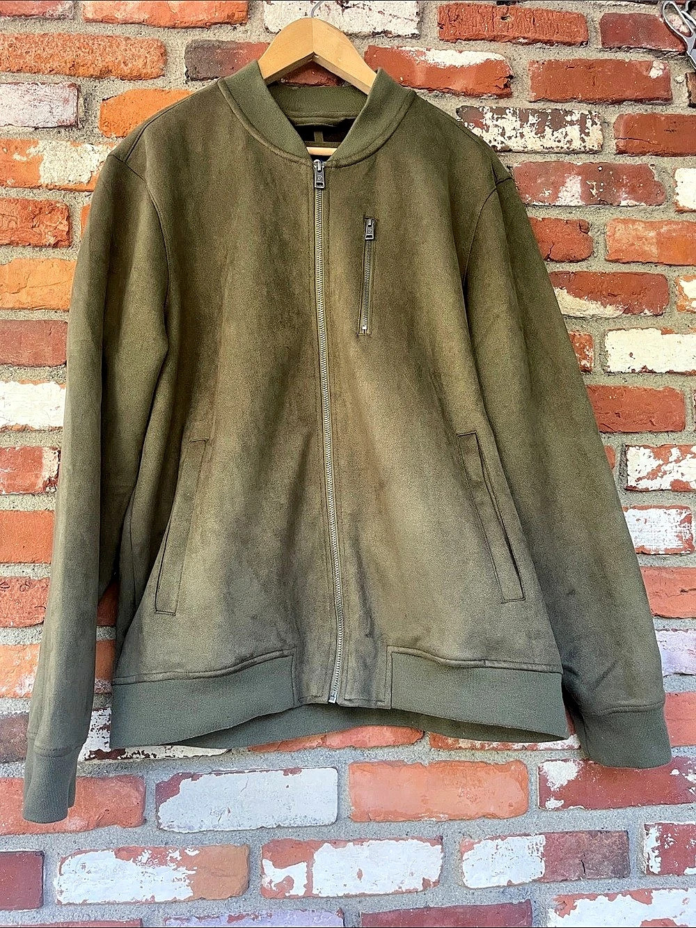Ben Sherman Faux Suede Bomber Jacket Men's Olive Green Large